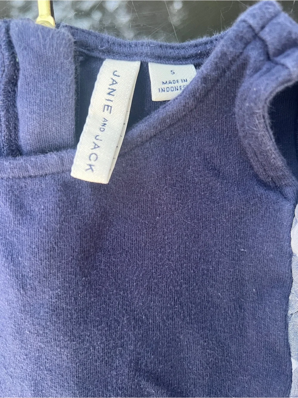 Janie and Jack Girls Size 5 2pc Outfit Set Navy Gingham Top & Shorts Ruffle